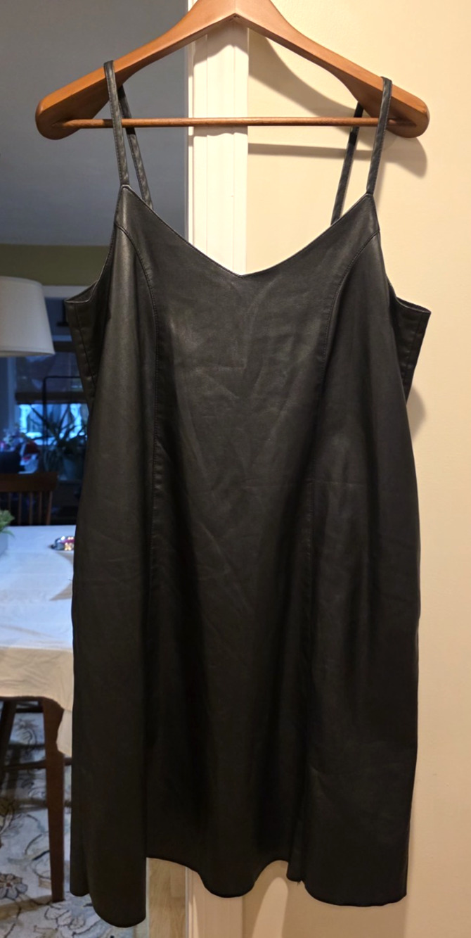 Universal Standard Hen Faux Leather Slip Dress XS 10-12 Black Goth Minimalist